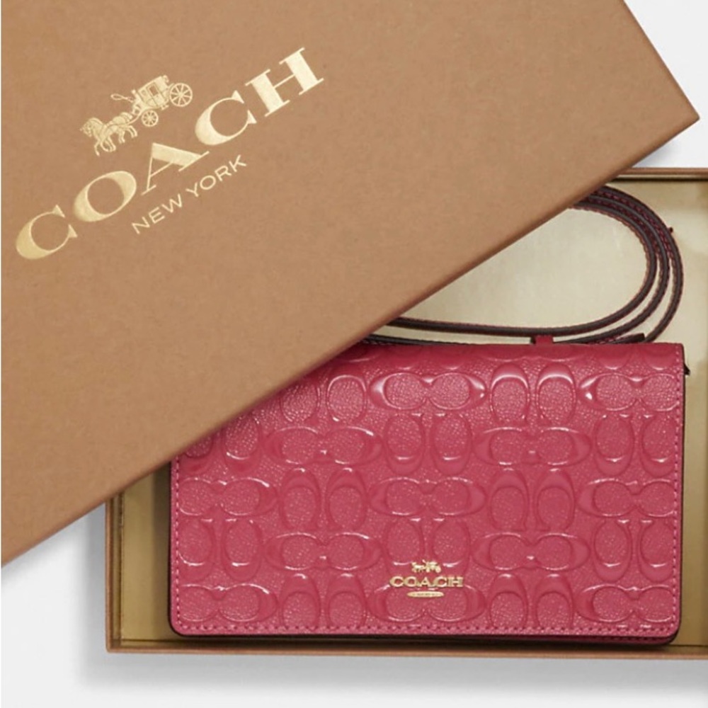 NWT Coach Boxed Anna Foldover Clutch Crossbody In Signature Leather